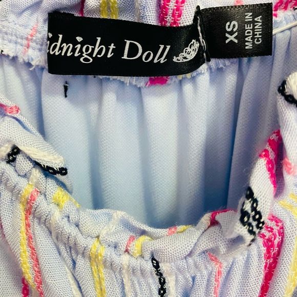 ☀️NWT MIDNIGHT DOLL Stripe Maxi Romper Off-the-Shoulder - Picture 15 of 16